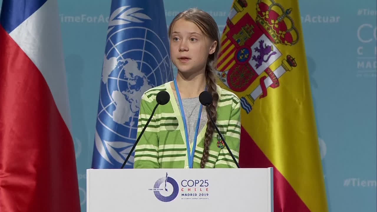 Greta Thunberg håller tal på COP 25 i Madrid