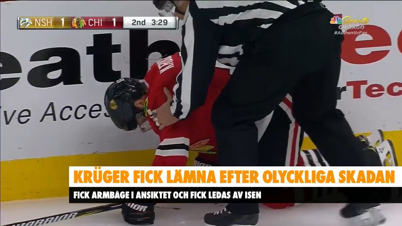 Krüger lämnande matchen blodig