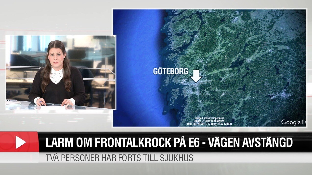 Larm om frontalkrock på E6 i Göteborg