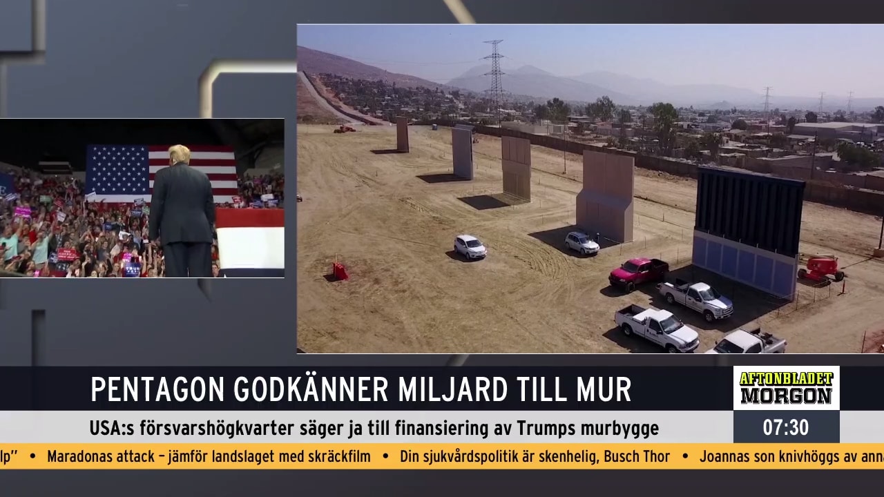 Pentagon godkänner miljard till Trumps mur