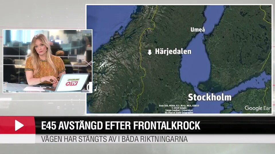 E45 avstängd efter frontalkrock