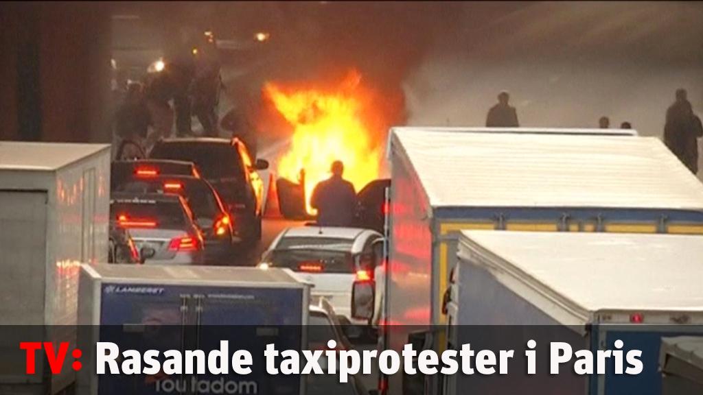 Rasande taxiprotester i Paris