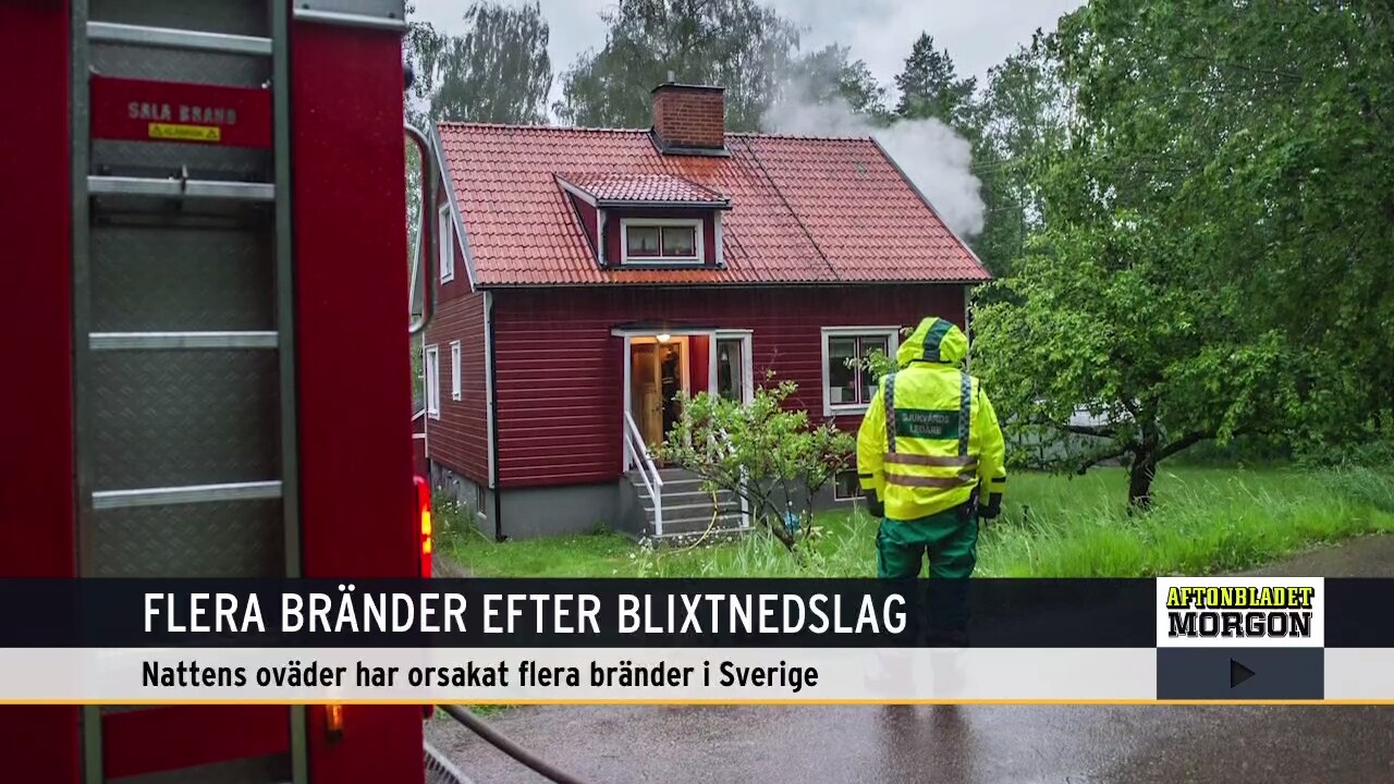 Flera bränder efter blixtnedslag