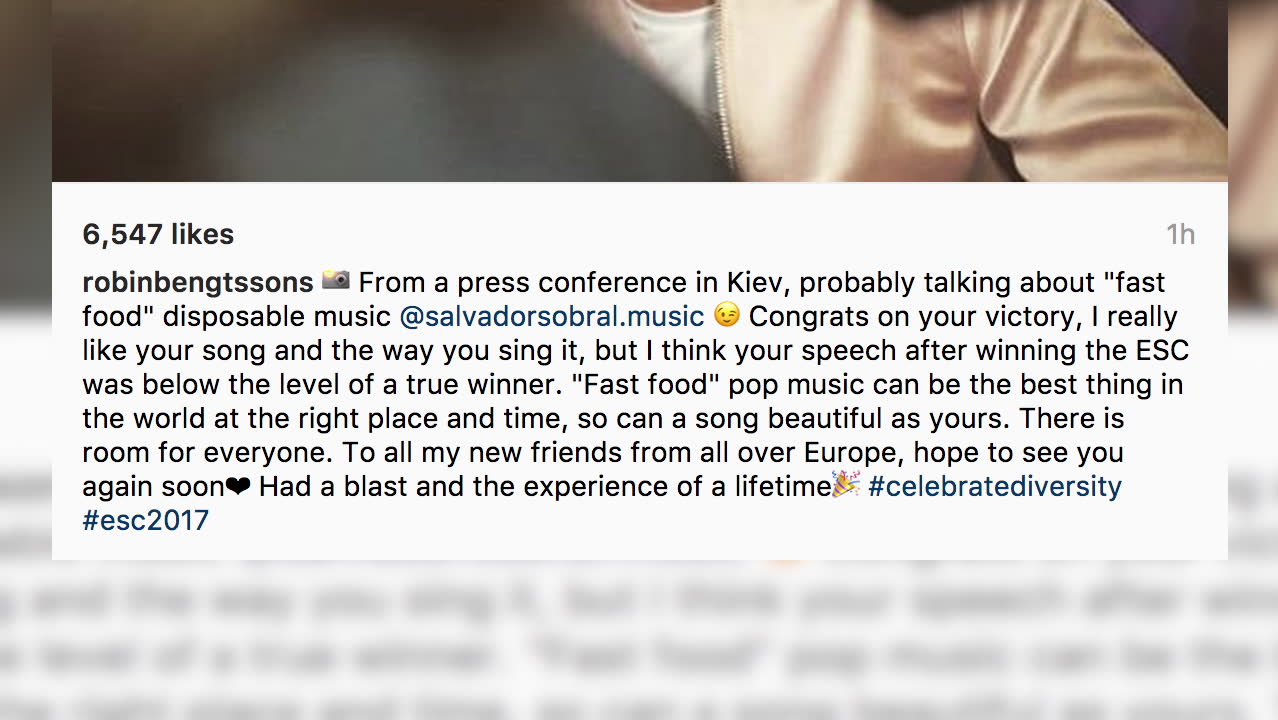 Portugals Eurovision-vinnare får ta emot känga från Robin Bengtsson