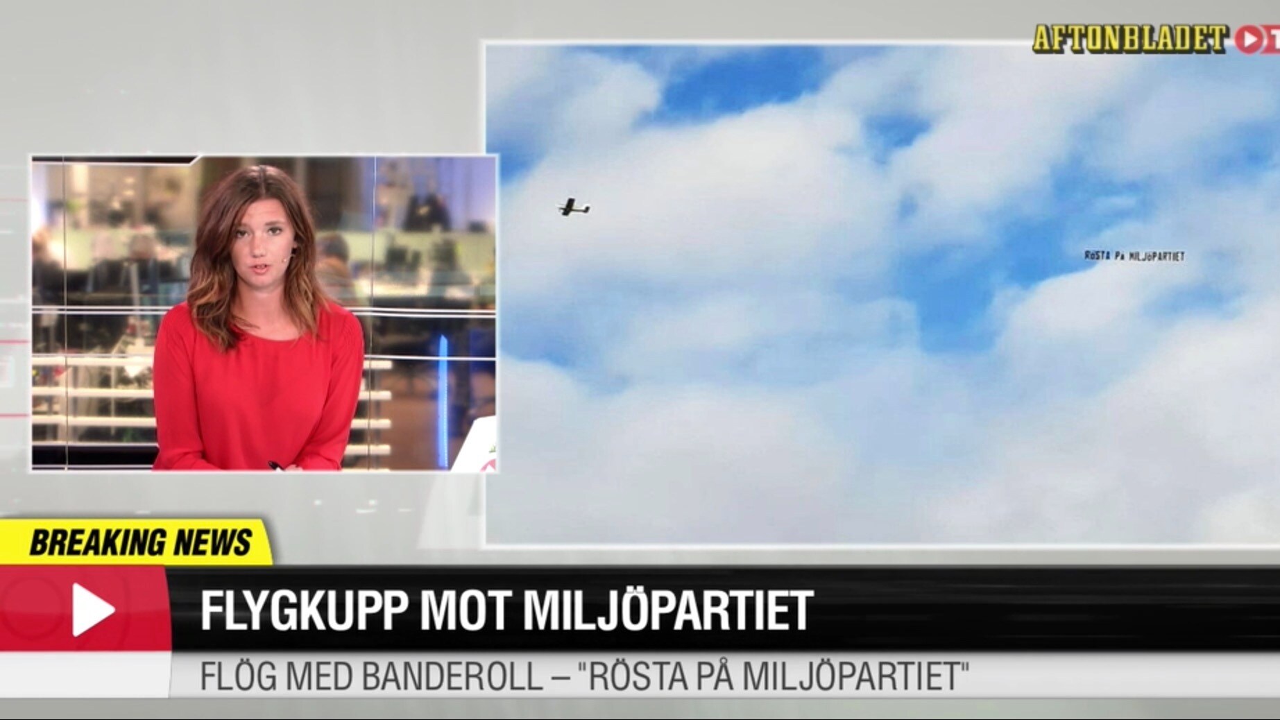 Flög med banderoll - ”Rösta på Miljöpartiet”