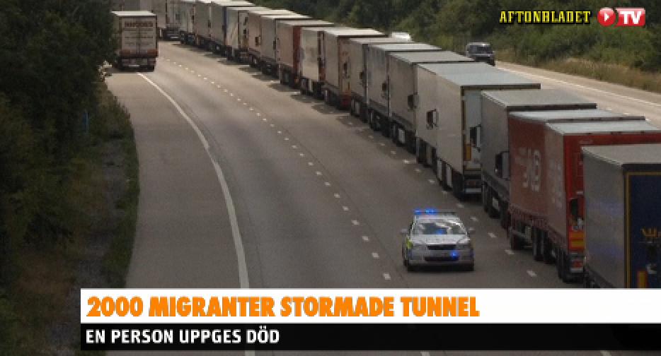 2000 immigranter stormade tunnel - En person uppges död