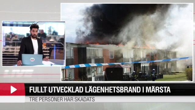 Fullt utvecklad lägenhetsbrand i Märsta