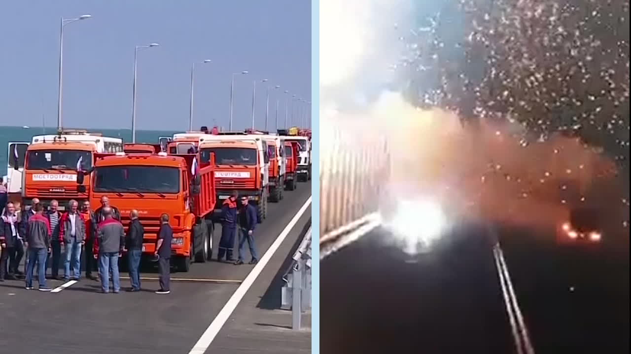 Här exploderar Krimbron – Putins miljardbygge