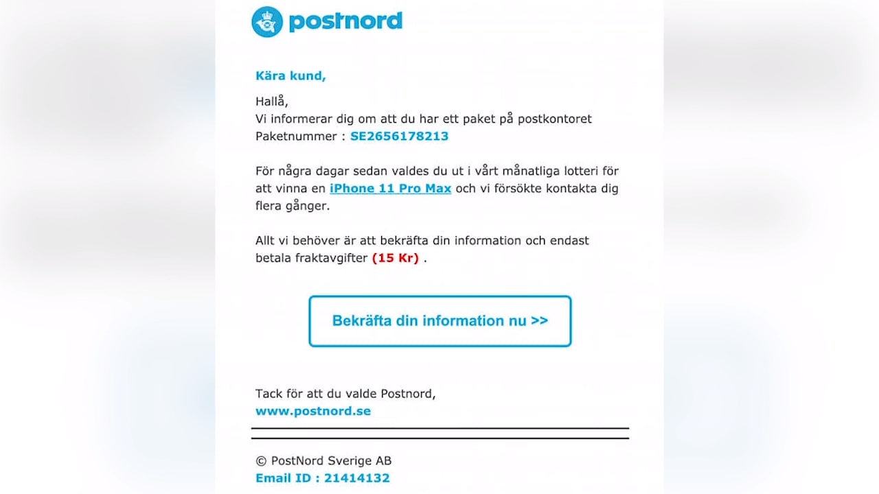 Postnord varnar för bluffmejl – så vet du om mejlet är falskt