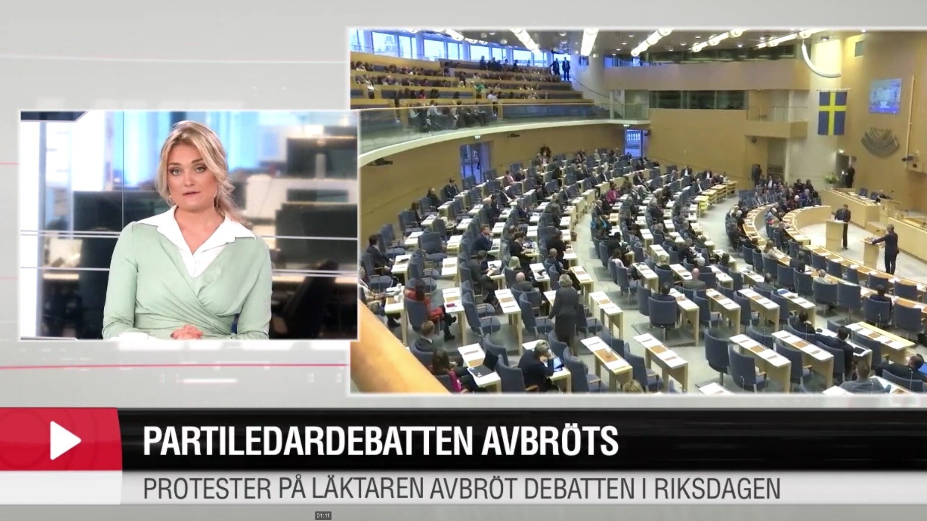 Partiledardebatten avbröts – åhörare stod på läktaren