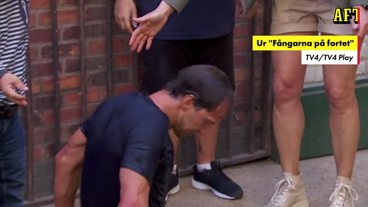 Här åker Södergren på en rejäl smäll i ''Fångarna på fortet''