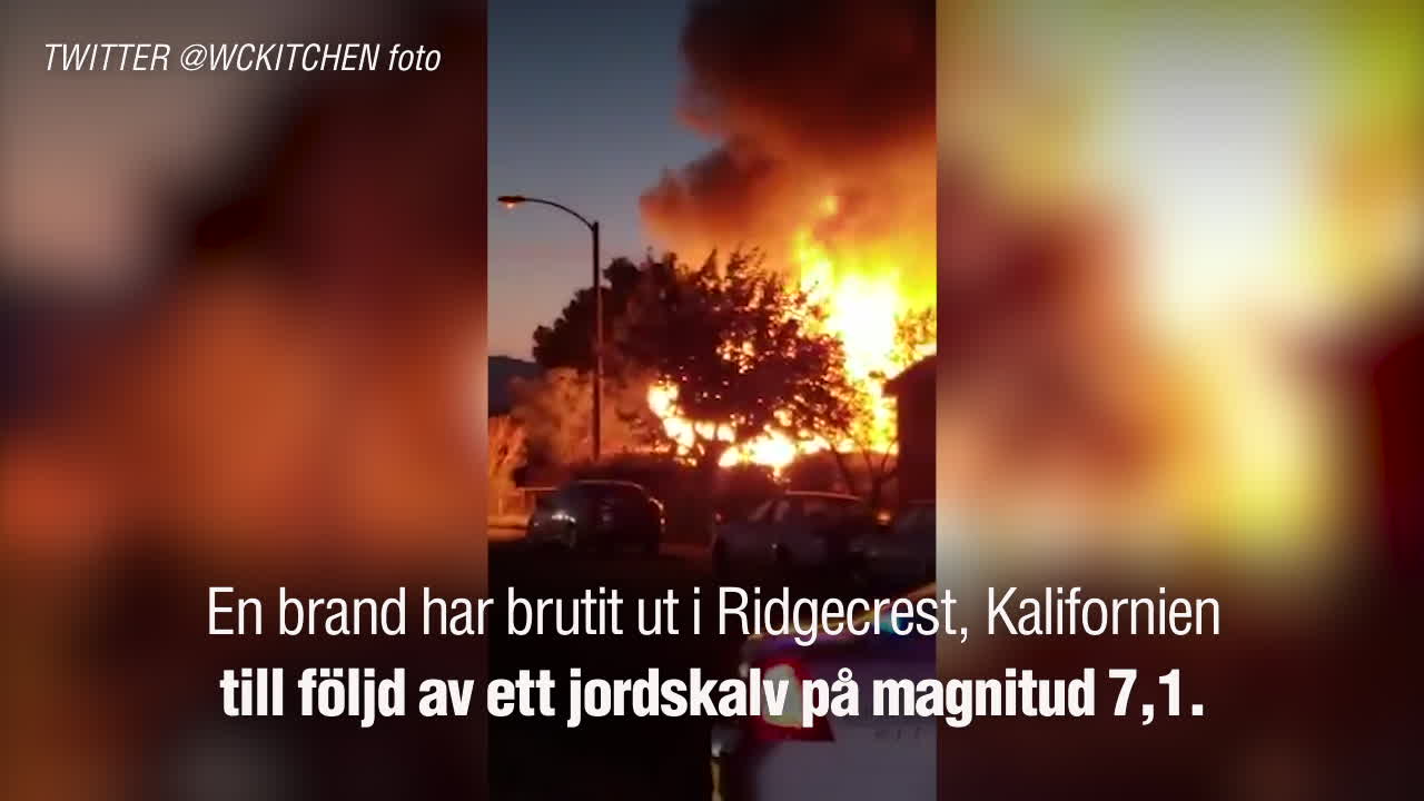 Brand bryter ut efter jordbävning i Kalifornien