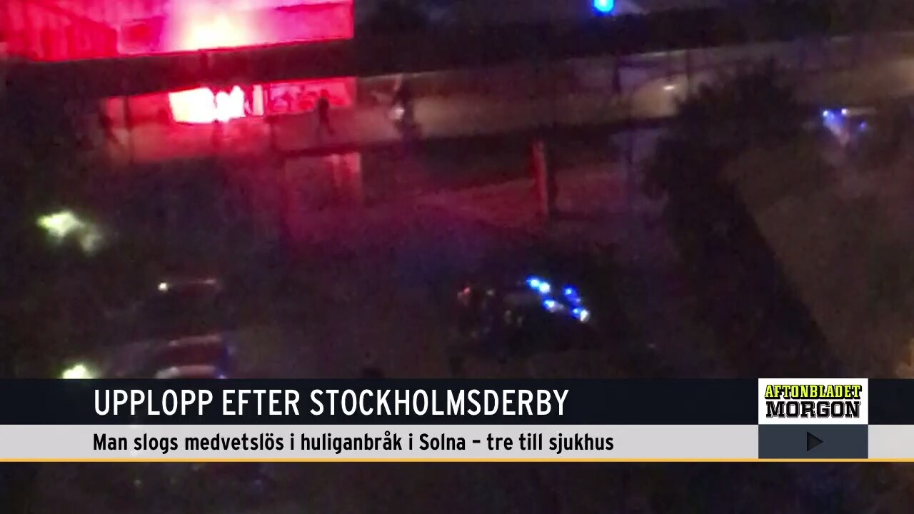 Tre till sjukhus efter huliganbråk