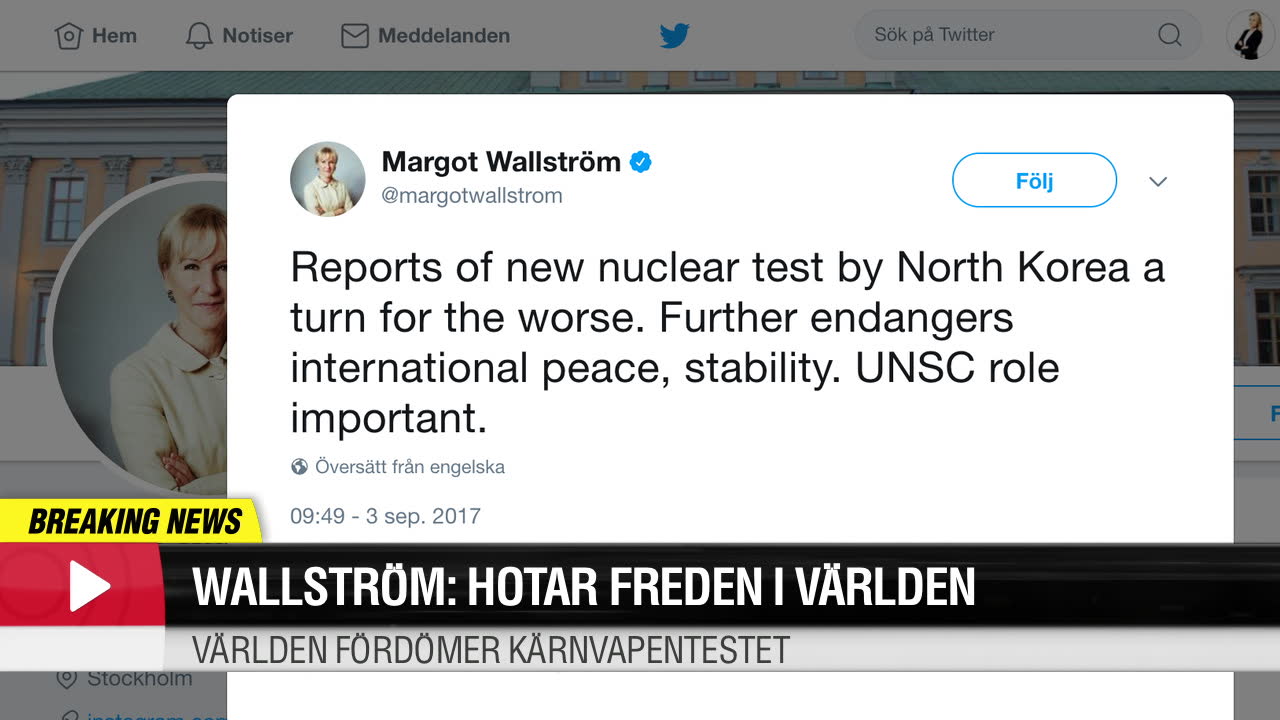 Wallström. "Hotar freden i världen"