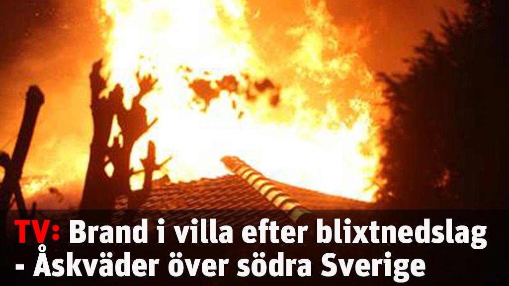 Brand i skånsk villa efter blixtnedslag