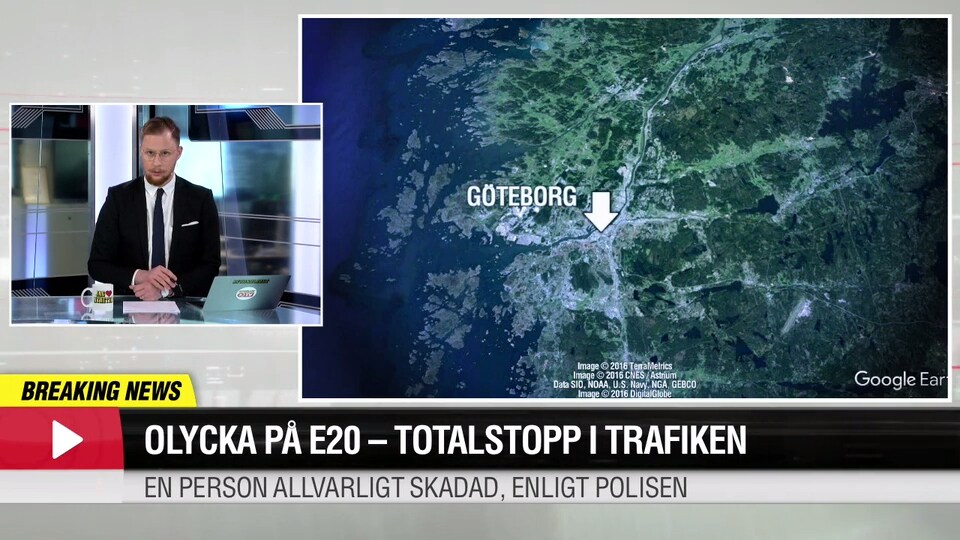 Olycka på E20 - totalstopp i trafiken