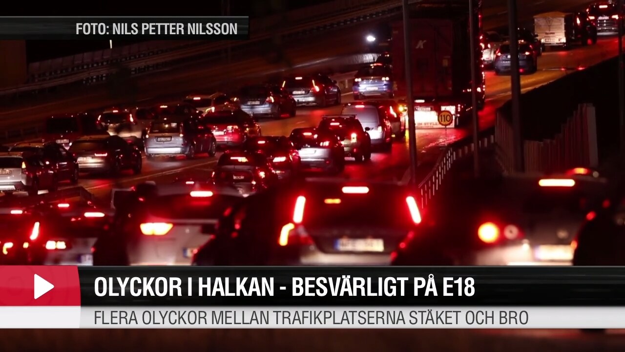 Flera olyckor i halkan – besvärligt på E18 och E4