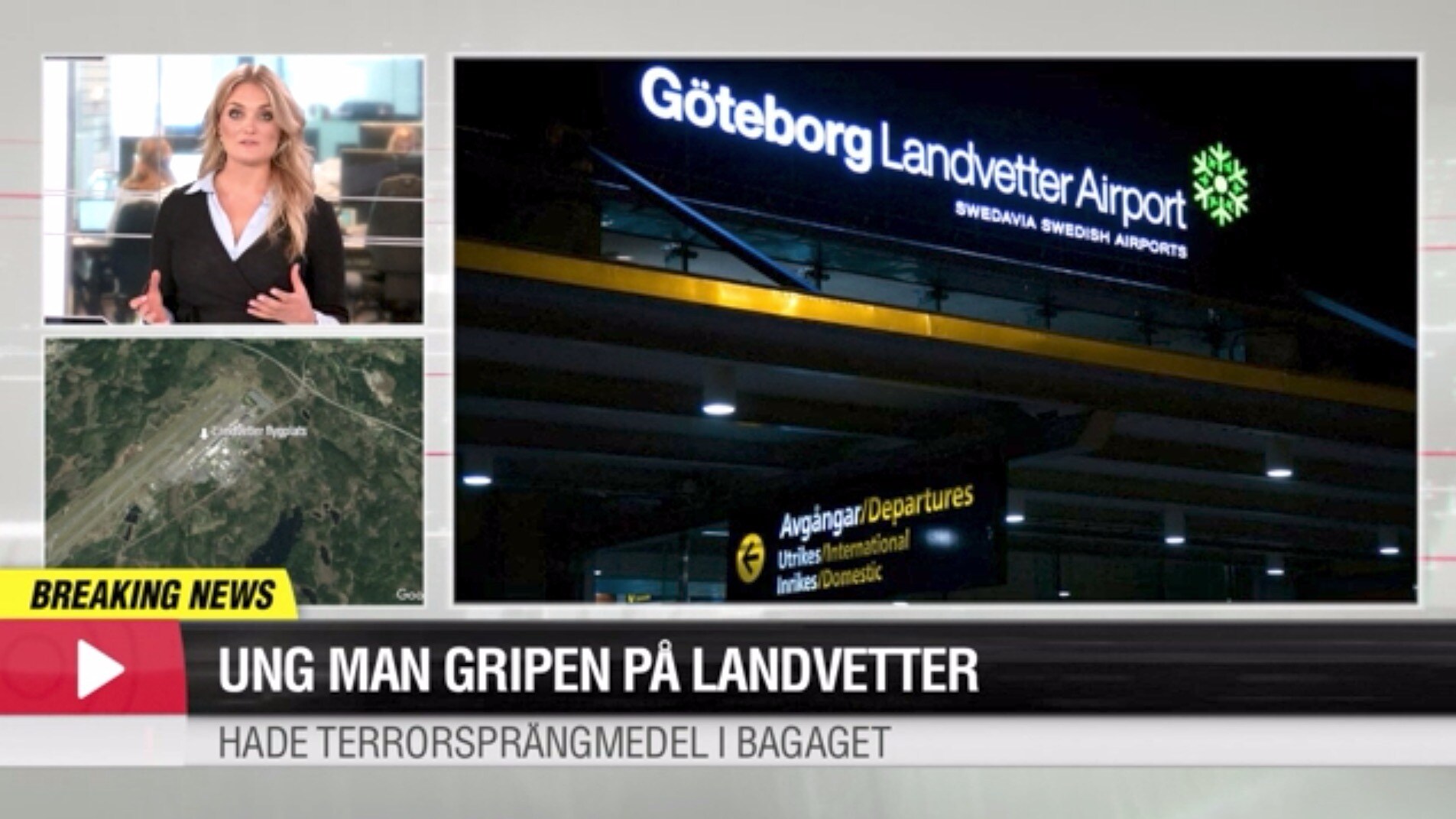 Greps med ’terrorsprängmedel’ på Landvetter