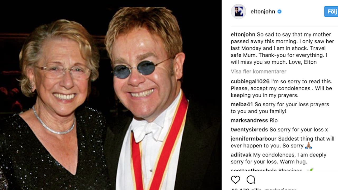 Elton John i chock efter dödsbeskedet