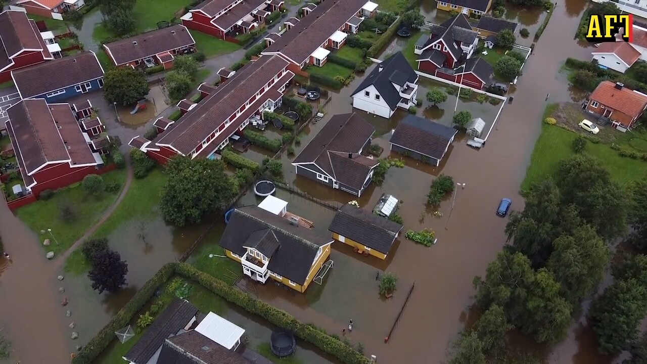 Se översvämningarna i Gävle – från ovan