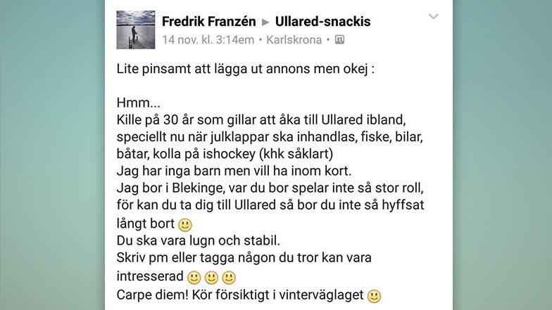 Överöst med kärlek efter Ullaredsannons