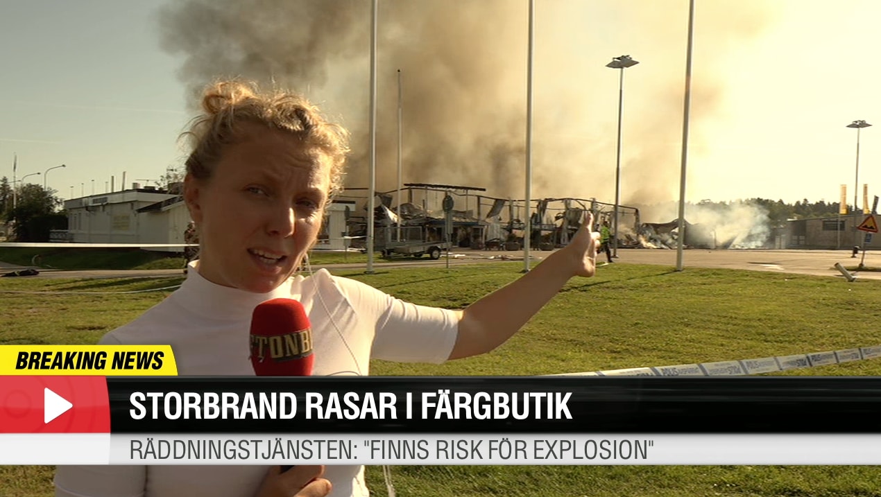 Storbrand rasar i färgbutik