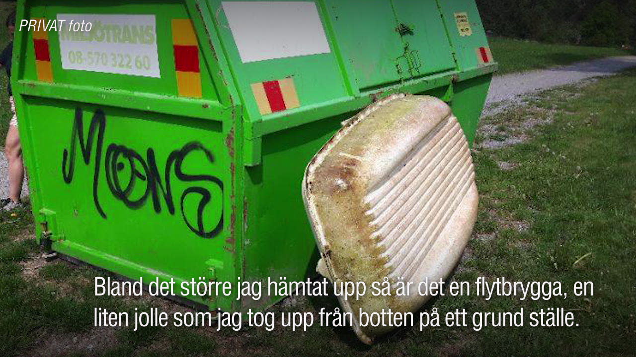 Mats städar sjön i sin kajak – hittar allt från burkar till mindre båtar