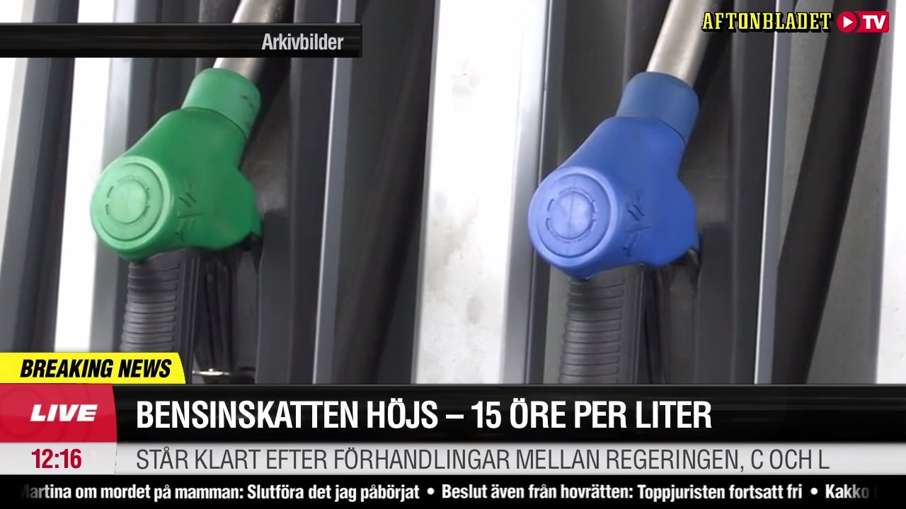 Bensinskatten höjs - 15 öre per liter