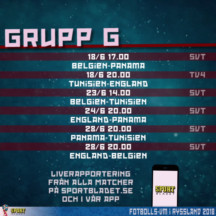 Spelschema fotbolls-VM: Grupp G