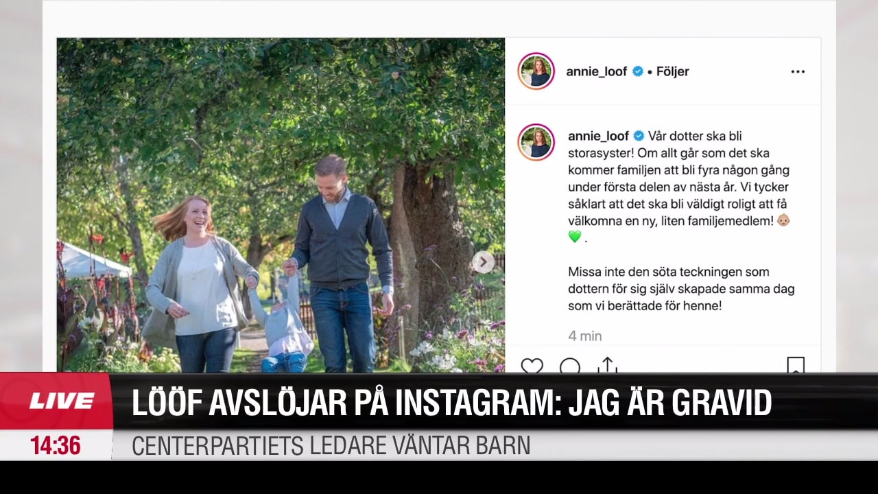 Annie Lööf avslöjar att hon är gravid