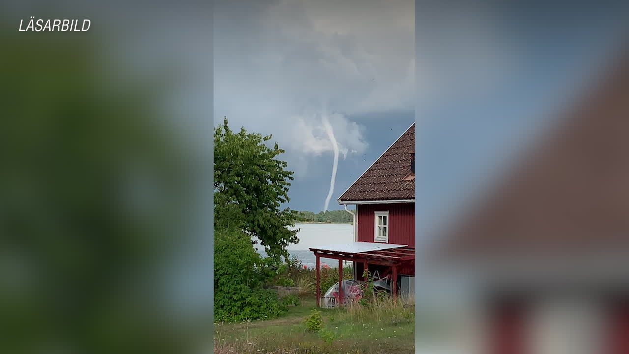 Tromb svepte fram över sjön Mjörn under torsdagen