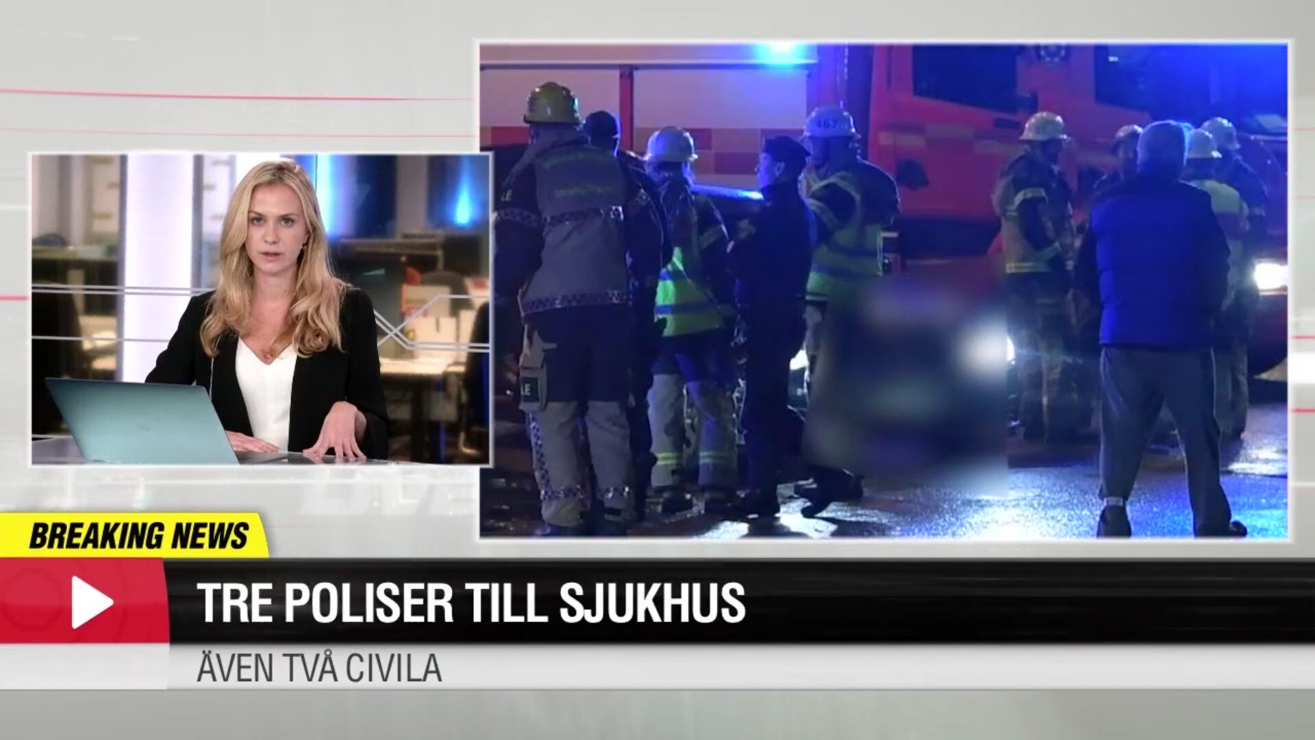 Tre poliser och två privatpersoner till sjukhus efter krock