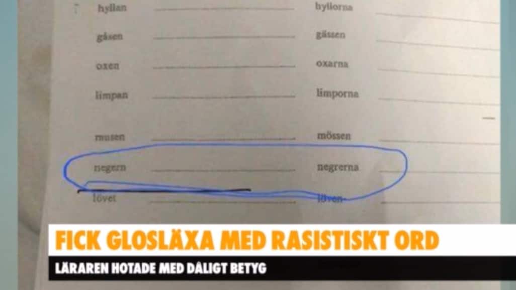 Fick glosläxa med rasistiskt ord