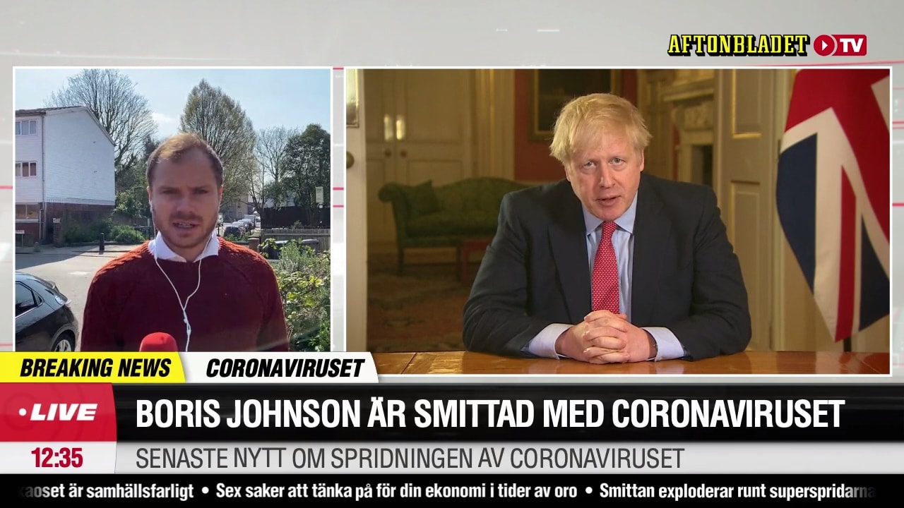 Hör Petter Larsson direkt från London om att Boris Johnson är smittad av coronaviruset
