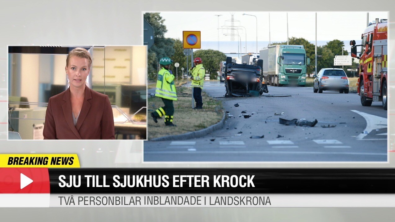 Sju till sjukhus efter krock