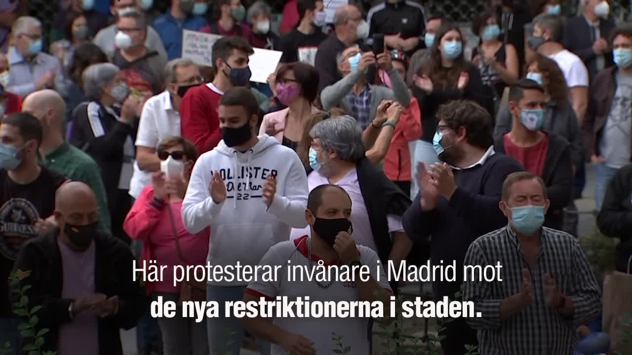 Här protesterar spanjorerna i Madrid – mot nya restriktioner