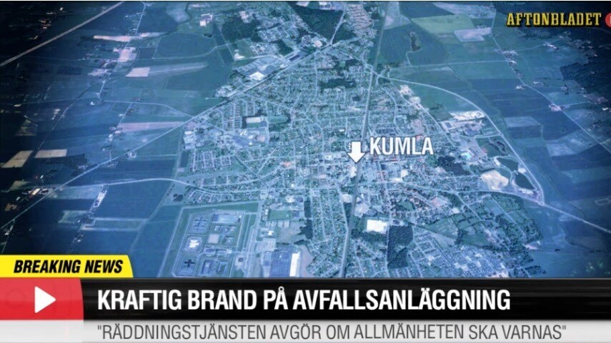 Kraftig brand på avfallsanläggning