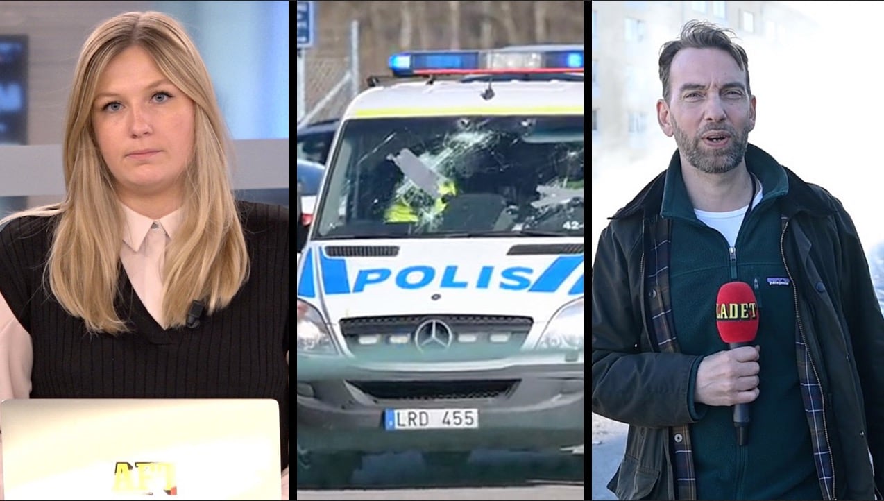 Polis attackeras och bilar brinner