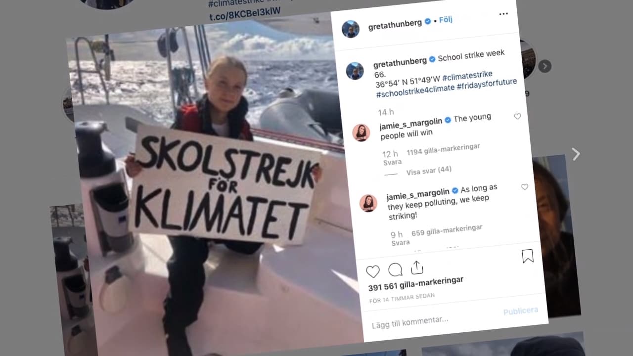 Greta Thunberg mitt ute på Atlanten