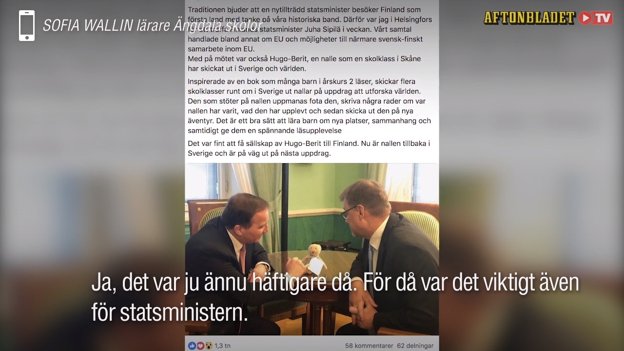 Här hänger klassnallen Hugo-Berit med Stefan Löfven