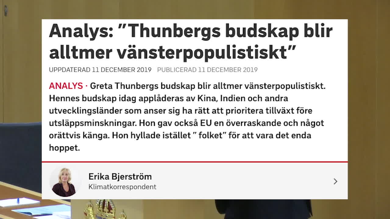 Sjöstedt (V) om kritiken mot SVT:s klimatkorrespondent