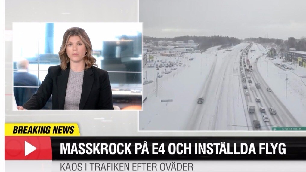 Trafikkaos på E4:an: "Svårt att se väglinjer"