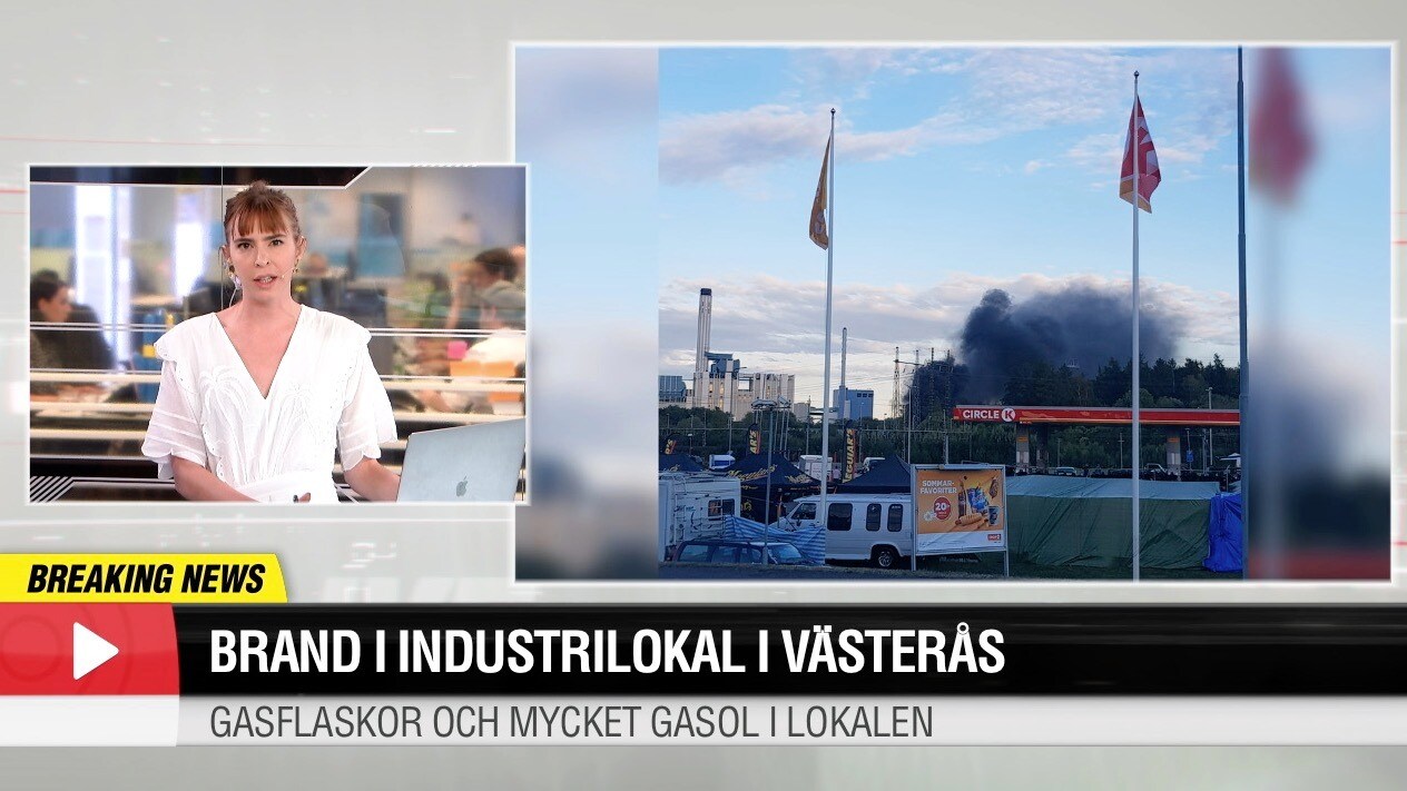 Brand i industrilokal i Västerås