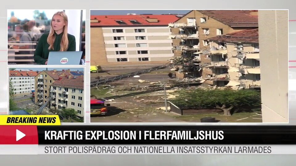 Kraftig explosion i flerfamiljshus