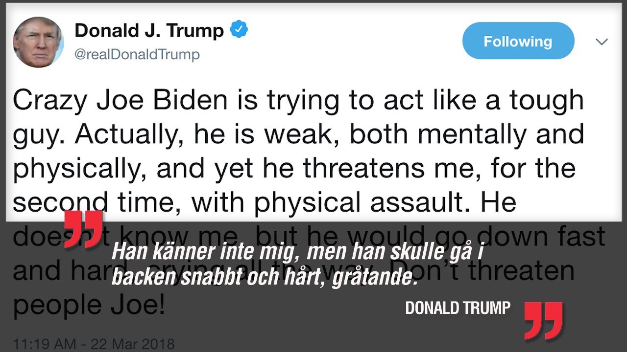 Trump hotar Biden på twitter – ”Skulle gå i backen snabbt och hårt”