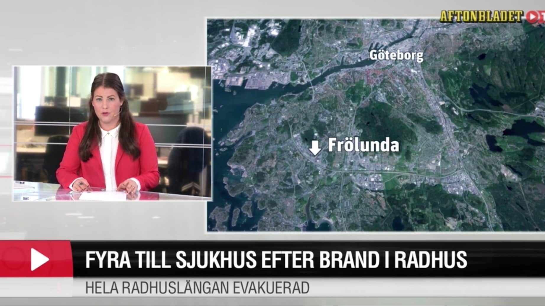 Fyra till sjukhus efter brand i radhus