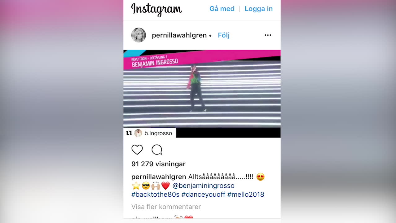 Pernilla Wahlgren spred Benjamins låt på Instagram: "Pinsamt"