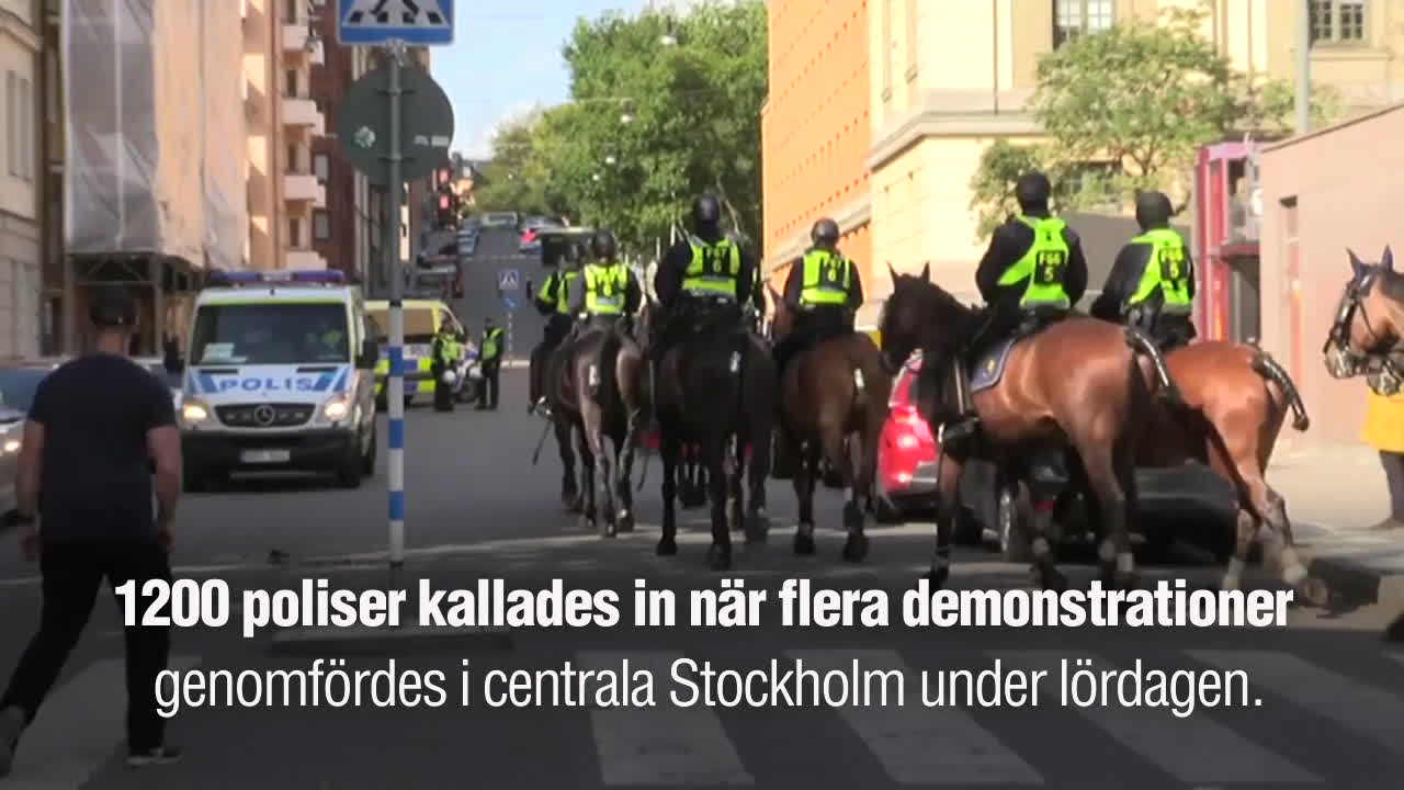 Polis färgbombade och kvinna nedriden vid demonstrationerna i Stockholm