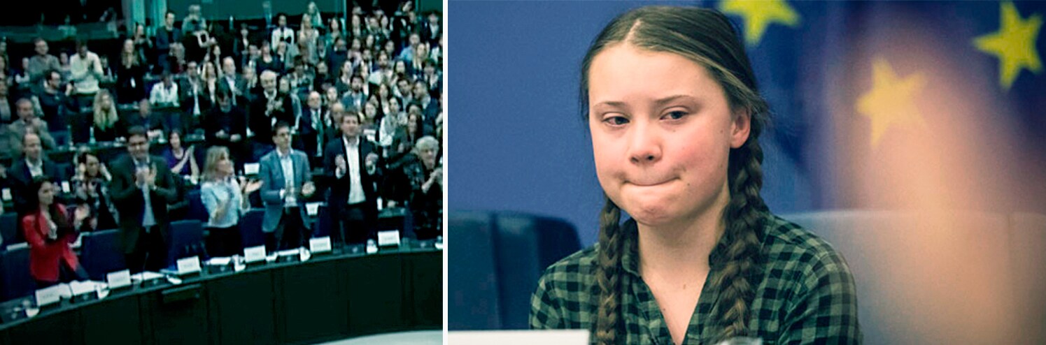 Här hyllas tårögd Greta Thunberg i EU-parlamentet