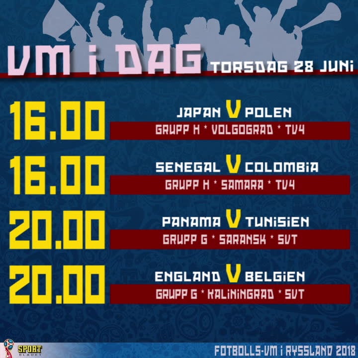 Fotbolls-VM: Dagens matcher 28 juni